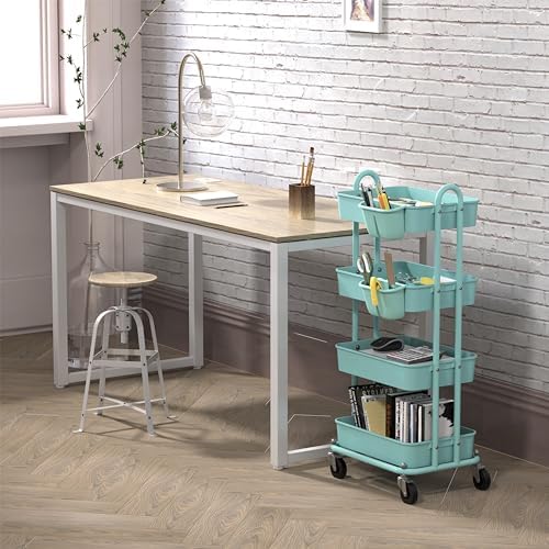 Simple Houseware 4-Tier Rolling Utility Cart with Hanging Bucket, Turquoise - Image 3