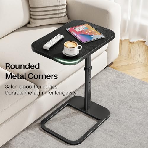 Kitstorack Upgraded TV Tray Table with Panel Lock, Adjustable Height & 90° Flip-Over Design, Sofa Arm End Side Table for Eating, Dinner, Snack, Laptop, Couch, Bed, Chair or Small Spaces, Black - Image 6