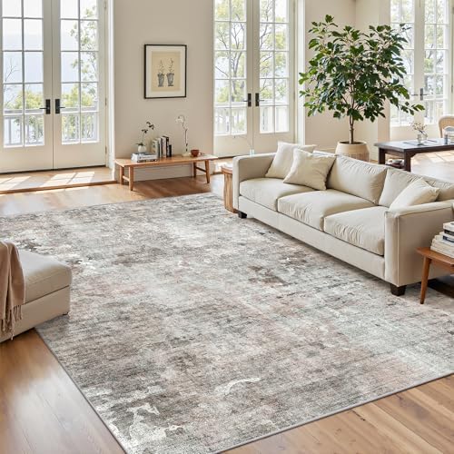 Soalmost Abstract Rug 5x7 Washable Area Rugs for Living Room, Pink/Grey by Soalmost
