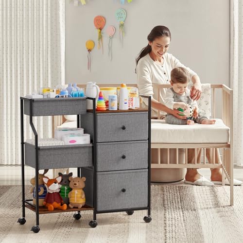 Modanais Baby Diaper Caddy Organizer Rolling Cart with Dividers and Drawers - Image 3