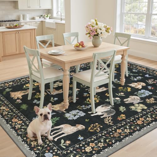 Soalmost Dog 6x9 Area Rugs for Living Room, Washable Animal Soft Rug Black - Image 4