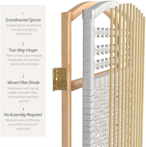 4 ft. Short Fiber Weave Folding Screen - White - 4 Panels - Image 4