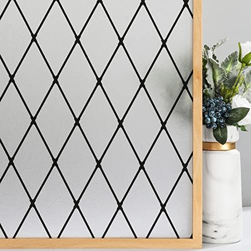 VELIMAX Frosted Black Lattice Window Film Static Cling Window Privacy Films Decorative Glass Vinyl Film for Windows Removable Sun Blocking Anti-UV 29.5x157.4 inches by VELIMAX