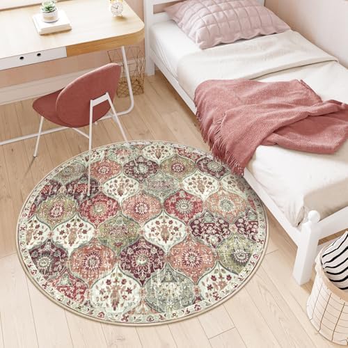 Lahome Moroccan Round Area Rugs, Washable Small Round Rug 3ft Non-Slip - Image 4