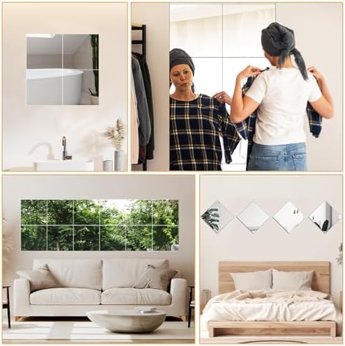 Queekay 20 Pcs Home Gym Mirrors 12'' x 12'' Mirror Tiles Self Adhesive Workout Frameless Acrylic Wall Mirror 2mm Thick Wall Mounted Mirror Sheets Mirror Trays for Wedding Table Centerpieces - Image 5