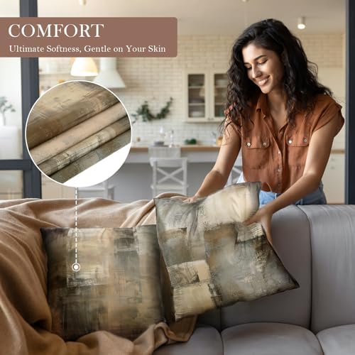 Set of 4 Abstract Throw Pillow Covers 18x18 Brown Tan Gray - Image 6