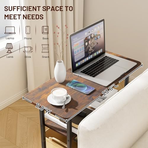 SLEEPING LAMB Side Table for Living Room, 3-Tier End Table for Small Space with Wide Storage Tabletop, Rustic Brown Narrow Nightstand for Bedroom, Sofa Couch - Image 4