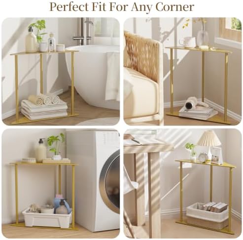 Yawinhe Triangle Metal Side Table,2-Tier Small Corner Table,Golden,2 Pack - Image 5