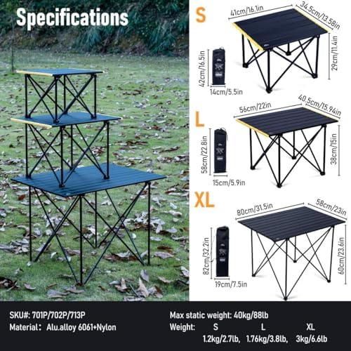 iClimb Ultralight Compact Camping Folding Table (Reinforced Black - XL) - Image 3