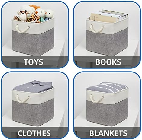 Temary Fabric Baskets 12 Inch Storage Cubes Basket with Handle, Clothes Baskets for Gift, Large Bins for Organizing Books, Blankets (White&Gray) - Image 4