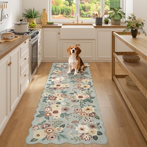 DUKINO 2x6 Runner Rug, Floral Washable Rug for Kitchen Non Slip Sage Green - Image 5