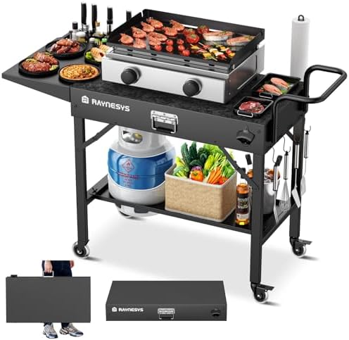 Raynesys 440lbs Outdoor Folding Grill Cart, Blackstone Griddle Stand by Raynesys