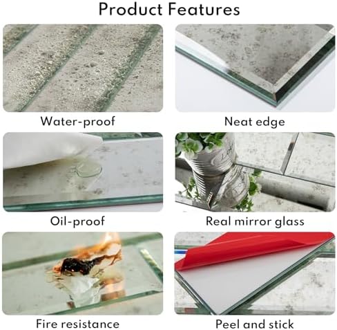 Lovdeco Peel and Stick Light Antique Mirror Tile, Square Mirror for Kitchen Backsplash Bathroom (32 Sheets, 2 SQ.FT.), 3 x 3 Inch - Image 4