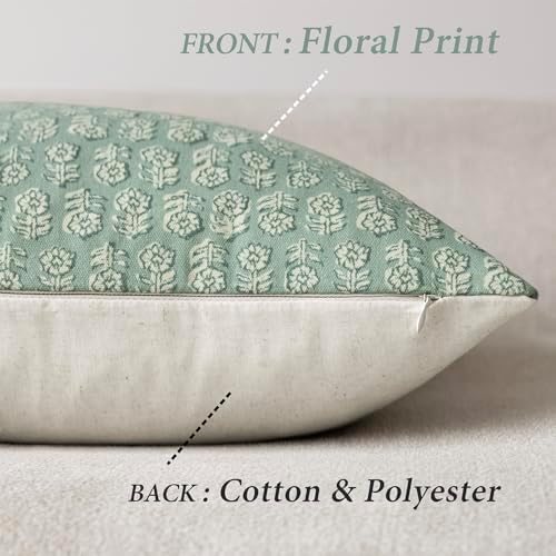 Foindtower Decorative Floral Print Throw Pillow Covers 22×22 Inch,Aqua Blue - Image 2