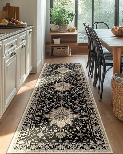 RELEANY Washable Area Rug, Runner 2'x8', Black/Neutral - Image 3