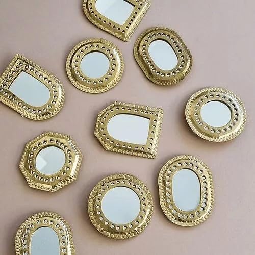 Set of 5 Small Decorative Wall Mirrors – Gold Brass Handmade Mirror Set | Octagon, Arched, Horizontal Oval, Square and Diamond Shapes | Living Room, Bedroom, Home wall Hanging Mirrors Decor - Image 4