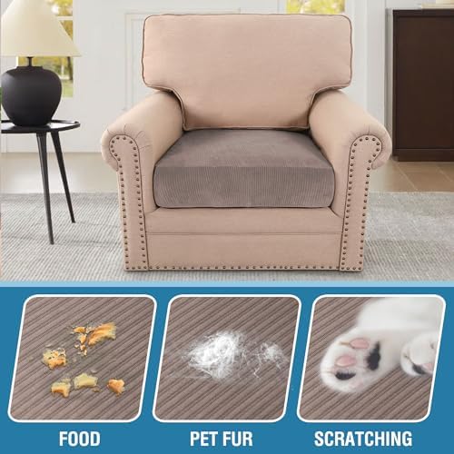 H.VERSAILTEX Velvet Stretch Couch Cushion Cover Plush Cushion Slipcover for Chair Cushion Furniture Protector Seat Cushion Sofa Cover (1 Piece Armchair Cushion Covers, Taupe Striped) - Image 5