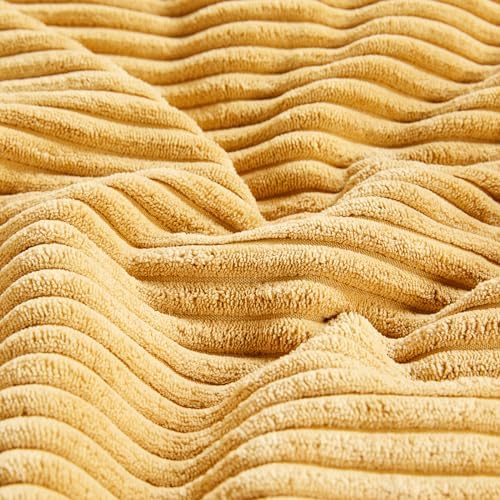 Fancy Homi 2 Packs Gold Yellow Lumbar Decorative Throw Pillow Covers 14x24 Inch for Couch Bed Sofa, Rustic Farmhouse Boho Spring Home Decor, Soft Striped Corduroy Rectangle Accent Cushion Case 35x60cm - Image 5