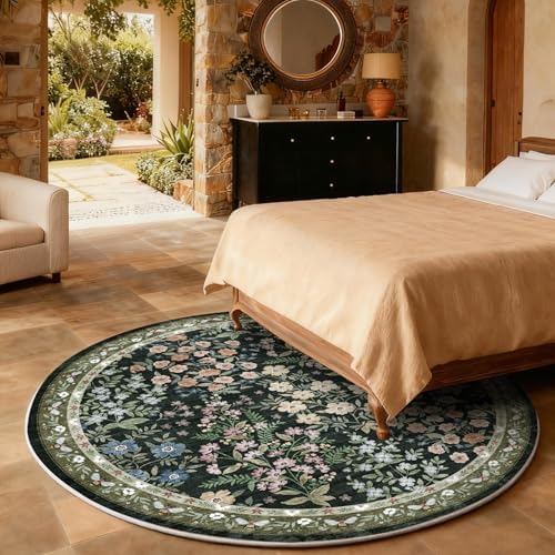 Washable Round Rugs for Bedroom 4ft: Living Room Rug Stain Resistant Non Slip Low Pile Ultra Soft Faux Wool Small Circle Rugs for Entryway Kitchen Nursery Dorm Home Office Bathroom Entrance Indoor - Image 5