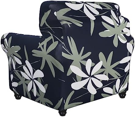 SearchI Stretch Sofa Cover Printed Couch Covers, Floral Pattern 2 Piece Armchair Slipcover with Separate Chair Cushion Cover, Washable Furniture Protector for Living Room(Chair, Navy Blue) - Image 2