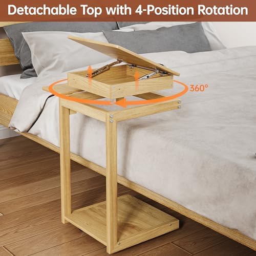 OtterOasis C Shaped End Table for Couch Rolling Side with Wheels Oak - Image 4