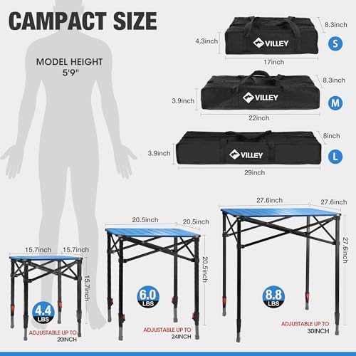 VILLEY Folding Camping Square Table, Portable Aluminum Table, Medium - Image 3