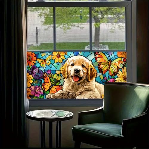 HOMETITUTE Colorful Puppy Butterfly Window Cling 39.3x17.7 Inch PVC - Image 2