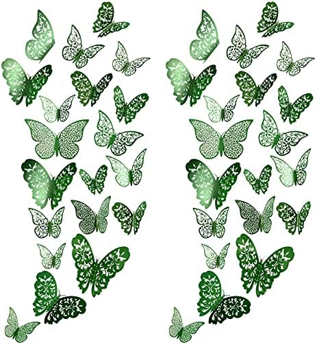 Bememo 72 Pcs 3D Butterfly Wall Decals, 3 Sizes,Light Green | Metallic Hollow Design for Bedroom Living Room, Removable Adhesive Wall Decor, Easy Peel Stick Party Decoration Stickers - Image 2