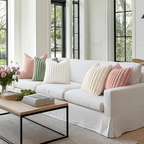 MIULEE Faux Fur Decorative Throw Pillow Covers 16x16 Set of 2 Blush Pink - Image 4