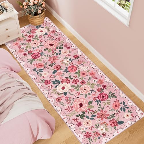 DUKINO 2.6x8 Runner Rug, Washable Runner Rug for Hallway Non Slip, Pink - Image 3