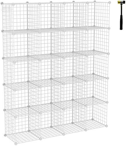 C&AHOME Wire Cube Storage, 20-Cube Organizer Metal, Wire C Grids, White by CAHOME