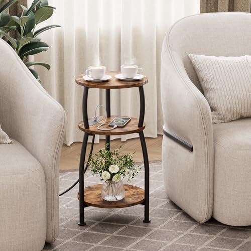 Round Side Table with Charging Station, Small Spaces Nightstand - Image 5