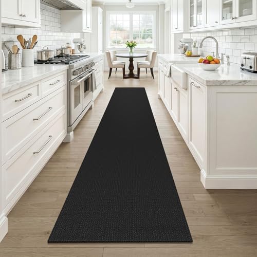 KOZYFLY Black 2x12 Runners Rugs for Hallway, Long Washable Runner Rug, Woven Non Slip Kitchen Runner, Braided Entryway Rug, Floor Carpet for Entry, Aisle, Hall, Black/Dark Grey - Image 2