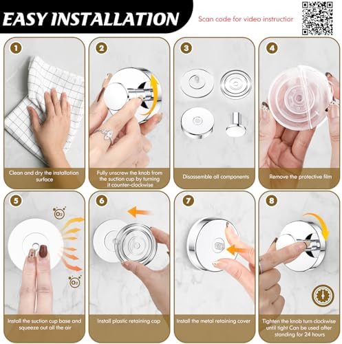 MOTAIPEAK Suction Cup Hooks for Shower,Removable Shower Towel Suction Hooks for Bathroom Wall,Kitchen,Glass,Mirror,Tile to Hang Robes,Loofah-Chrome(4-Pack) - Image 5