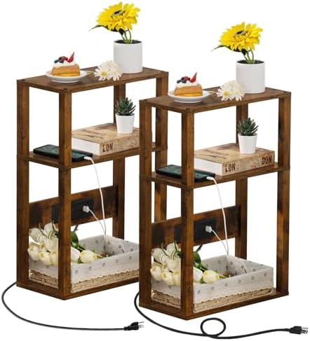 YUFAM 3-Tier Narrow Bedside Table Set 2 for Small Spaces, Skinny Nightstand by YUFAM
