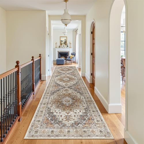 Madane Hallway Runner Rug 3x12 Washable Kitchen Runners 12ft, Turmeric/Grey by Madane
