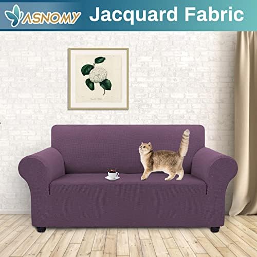 Asnomy Stretch Couch Covers Washable, loveseat Cover Slipcovers,Gray Purple - Image 2