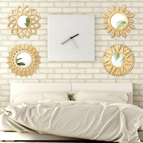 Dandat 4 Sets Round Wall Mirrors Boho Decorative Hanging Art, Gold - Image 6