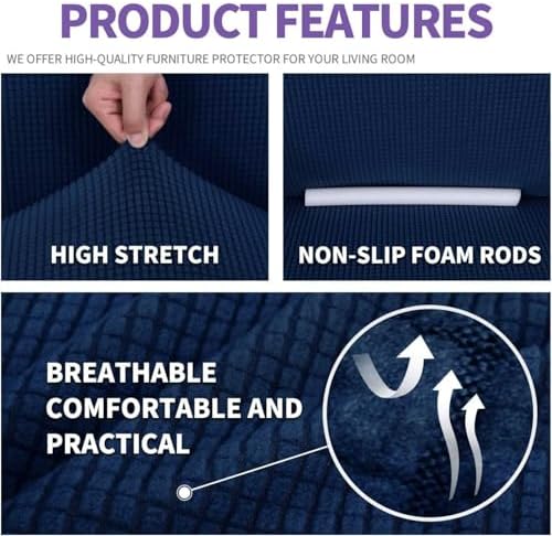 ZNSAYOTX Stretch Oversized Couch Cover Universal Sofa Covers for Living Room Dogs Pet Furniture Protector Spandex Extra Large Sofa Slipcovers with Anti Slip Foam Sticks (Navy Blue, XL Sofa) - Image 4