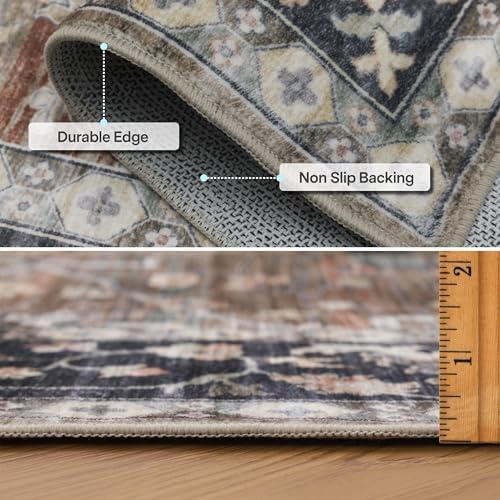 ReaLife Machine Washable Area Rug - Living Room Bedroom Bathroom Kitchen Entryway Office - Padded Low Pile Stain Resistant Premium - Boho Farmhouse Vintage - BEV - Beige Tan Brown 7'6" x 9'6" - Image 5