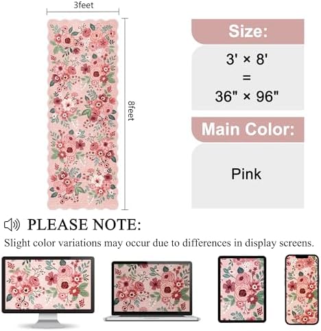 DUKINO 3x8 Kitchen Runner Rug, Soft Floral Washable Rug for Hallway, Pink - Image 2