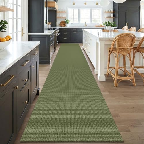 KOZYFLY 3x18 Runners Rugs for Hallway, Extra Long Washable Runner Rug, Non Slip Rubber Backed Kitchen Runner, Cotton Entryway Rug, Floor Carpet for Entry, Aisle, Hall, Olive Green/Earthy Green - Image 2