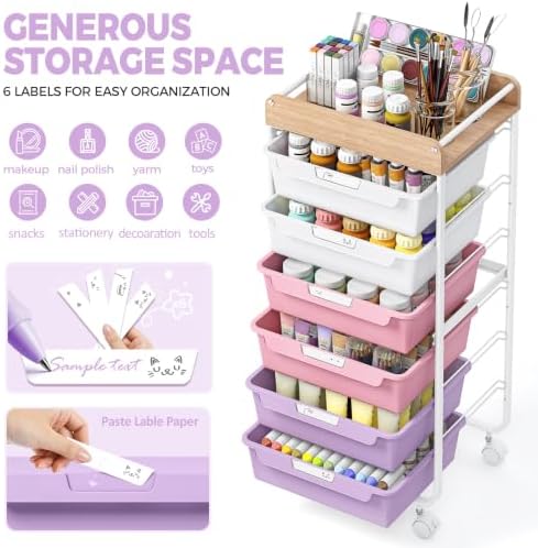 SYKIARIOL Rolling Cart with 6 Drawers,Craft Organizer and Storage,Purple - Image 3