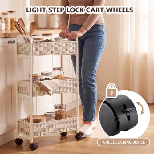 FOCHIER F Utility Slim Storage Cart,3-Tier Rolling Kitchen Office Laundry Room Cart with Wheels,Mobile Shelving Unit Organizer for Living Room,Bathroom, Baby Diaper,Art,Dining Room Narrow Places - Image 5