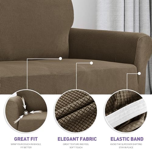 ZNSAYOTX Super Stretch Couch Cover (72"-92") Universal Sofa Covers with Elastic Bottom, Dog Cat Pets Friendly Washable Furniture Protector Fitted Sofa Slipcovers Stay in Place (Brown, Sofa) - Image 3