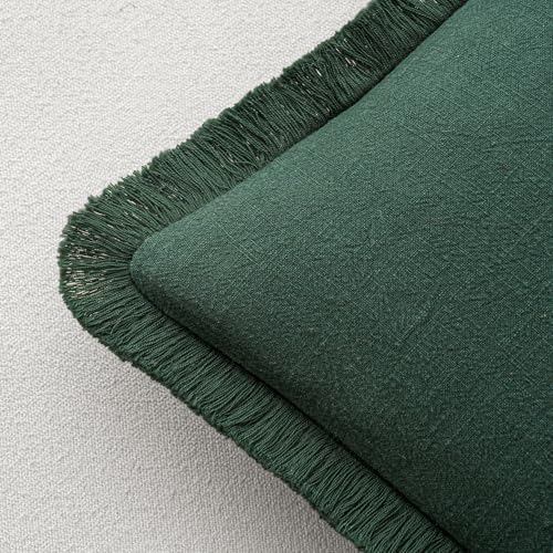 MIULEE Linen Fringe Decorative Lumbar Throw Pillow Covers Army Green 12x20 - Image 3