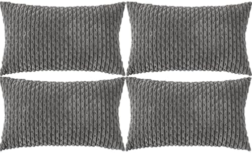Set of 4 Dark Grey Decorative Throw Pillow Covers 12x20 Inch Corduroy Pillow Covers for Bed Couch Sofa Living Room Soft Cushion Cases by Cozoomy