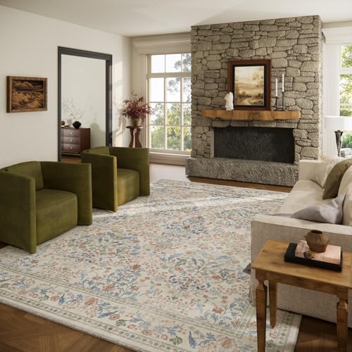 9x12 Area Rugs for Living Room: Washable Bedroom Rug Vintage Area Rug Stain Resistant Non Slip Low Pile Lightweight Soft Carpets for Dining Room Kitchen Nursery Kids Room Farmhouse by palohom