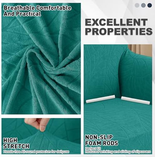 YEMYHOM Couch Cover Latest Jacquard Design High Stretch Sofa Chair Covers for Living Room, Pet Proof Armchair Slipcover Non Slip Elastic Furniture Protector (Small, Begonia Leaf Blackish Green) - Image 3