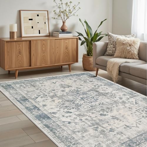 Rugxara 4x6 Vintage Boho Washable Rug for Bedroom(Blue) - Image 3